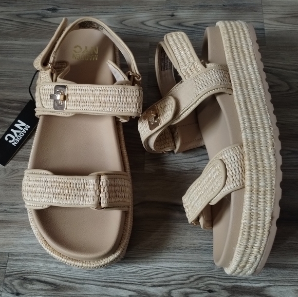 Madden NYC Big Mona Chunky Platform Sandal Natural Raffia Women's Size 11 - Picture 1 of 5